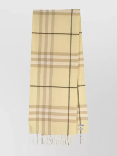 BURBERRY CHECK PATTERN FRINGED EDGES SOFT TEXTURE SCARF