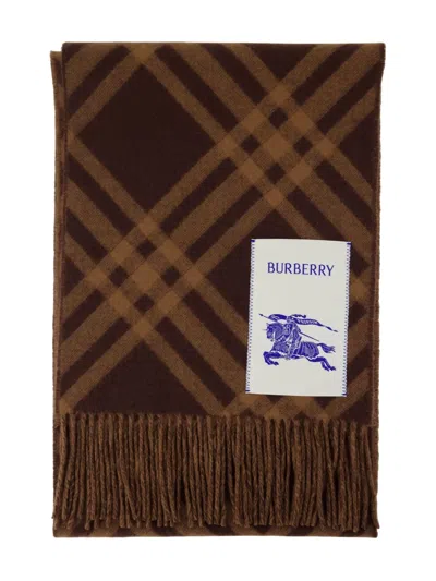 Burberry Check-pattern Fringed Scarf In Brown