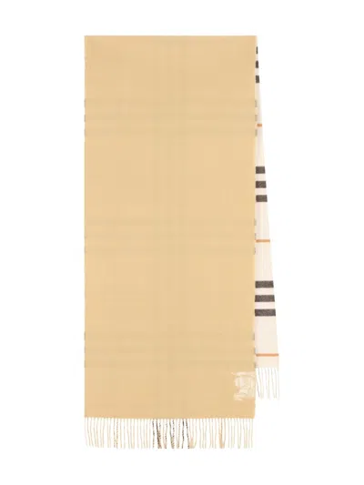 Burberry Check-pattern Fringed Scarf In Neutral
