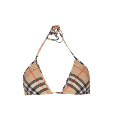 Burberry Check-pattern Halterneck Bikini Top In Beige