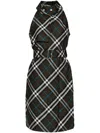 Burberry Chcked Belted Waist Sleeveless Dress In Grün