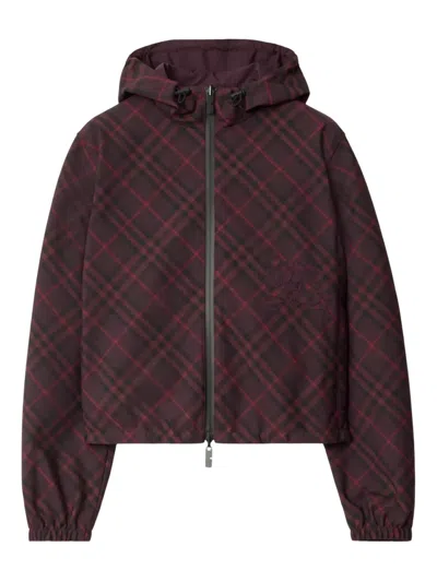 BURBERRY CHECK-PATTERN HOODED CROPPED JACKET
