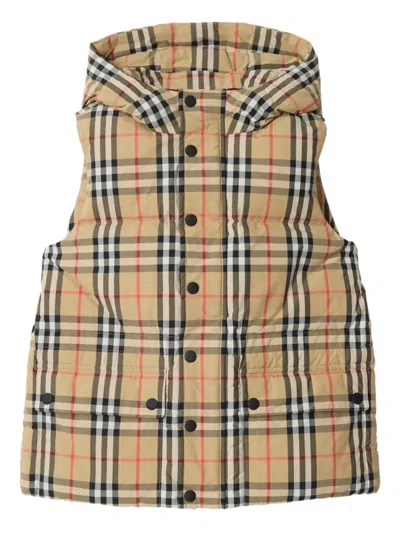 BURBERRY CHECK-PATTERN HOODED GILET