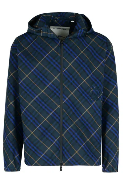 Burberry Bias Check Nylon Windbreaker In Navy