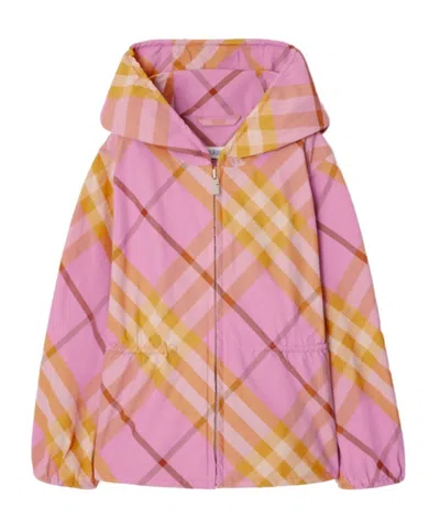 Burberry Check-pattern Hooded Jacket In Pink