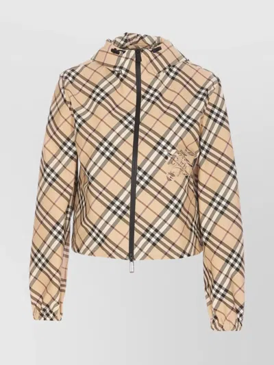 BURBERRY CHECK PATTERN HOODED JACKET WITH ZIP POCKETS