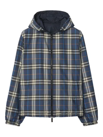 Burberry Check-print Hooded Reversible Nylon Jacket Clothing In Multi