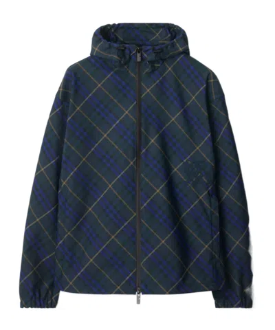 Burberry Bias Check Nylon Windbreaker In Navy