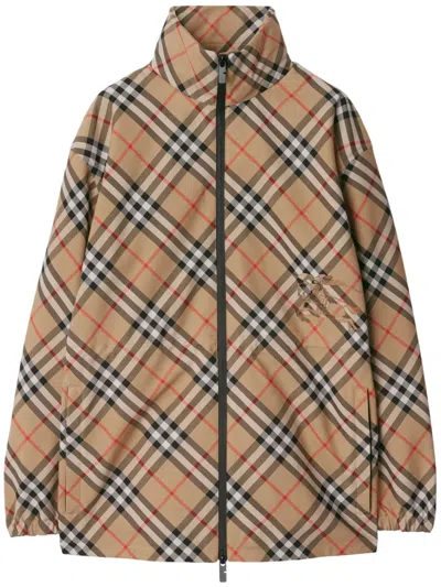Burberry Waisted Check Hooded Jacket In Sand Check