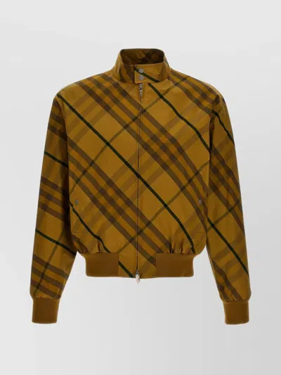 Burberry Cotton Jacket With Check Motif In Yellow