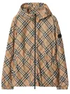 Burberry Check Pattern Jacket With Zip And Hood In Neutral