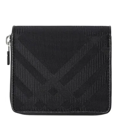 Burberry Check Pattern Jacquard Medium Zip Wallet In Black