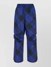Burberry Ekd-embroidered Straight-leg Checkered Twill Trousers In Blue