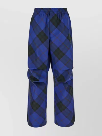 Burberry Check Pattern Joggers With Back Pocket Detail In Blue Knight