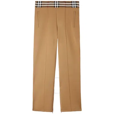 Burberry Check Trim Jersey Jogging Pants In Camel