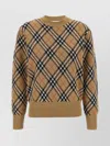 Burberry Beige Crewneck Sweater With Check Motif In Wool And Mohair Woman