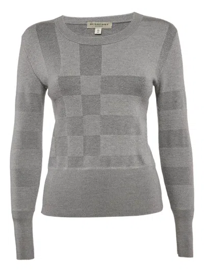 Pre-owned Burberry Check-pattern Knit Sweater In Gray