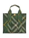 Burberry Check Pattern Knit Tote Bag In Ivy