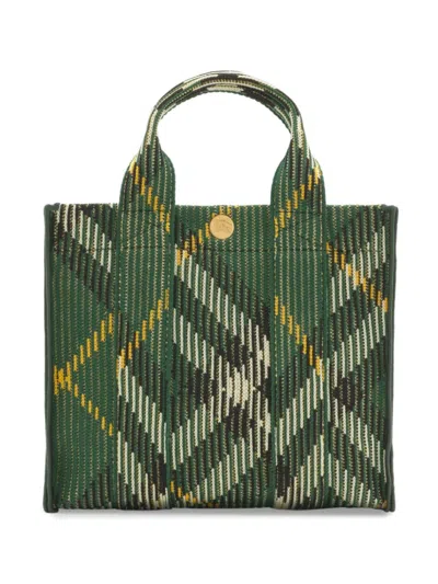 Burberry Check Pattern Knit Tote Bag In Ivy