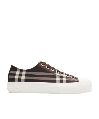 Burberry Check-pattern Lace-up Sneakers In Brown