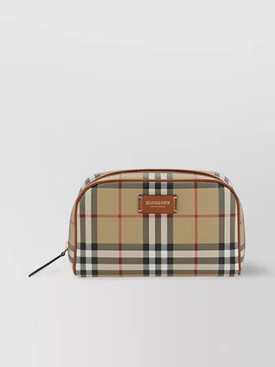 BURBERRY CHECK PATTERN LEATHER TRIM POUCH