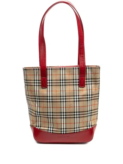 Pre-owned Burberry Check-pattern Leather-trimmed Tote Bag In Neutral