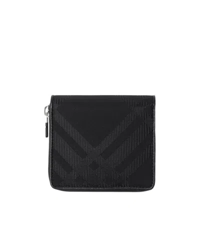 Burberry Check-pattern Leather Wallet In Black