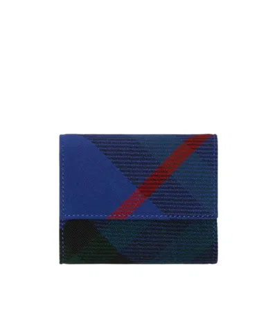 Burberry Check-pattern Leather Wallet In Blue