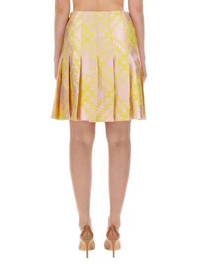 Burberry Check Pattern Linen Blend Skirt In Yellow