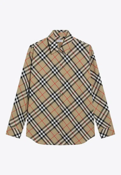 Burberry Check-pattern Long-sleeved Shirt In Neutral