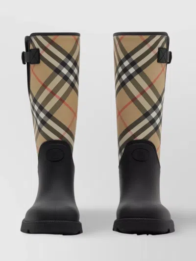 Burberry Check Pattern Mid-calf Rubber Sole Boots