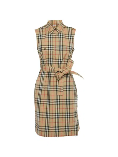 Pre-owned Burberry Check-pattern Mini Dress In Neutral