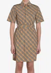 Burberry Classic Check Cotton Dress With Belted Waist In Beige
