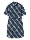 Burberry Check-pattern Mini Shirt Dress In Blue