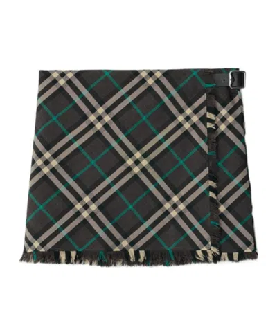 BURBERRY BURBERRY CHECK-PATTERN FRAYED-EDGE MINI SKIRT
