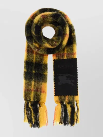 BURBERRY CHECK PATTERN MOHAIR BLEND SCARF WITH FRINGED EDGES