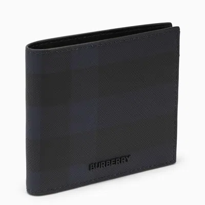 Burberry Check Pattern Navy Blue Wallet
