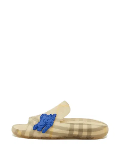 Pre-owned Burberry Check-pattern Open-toe Slides In Neutral