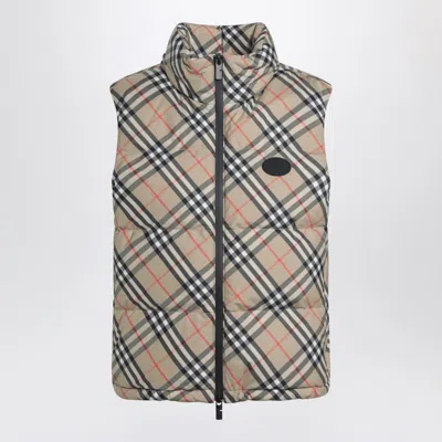 Burberry Check-pattern Padded Gilet With Zip In Brown