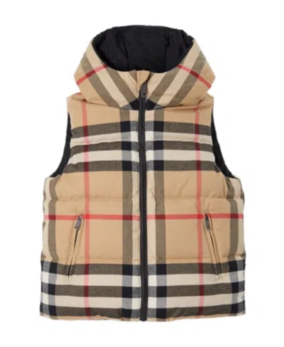 Burberry Kids' Check-pattern Padded Reversible Gilet In Beige