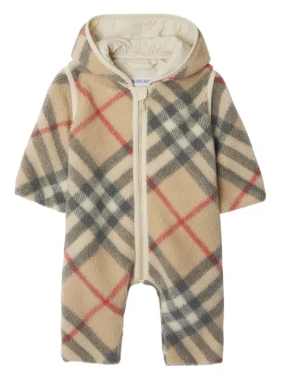 Burberry Babies' Check-pattern Pajamas In Neutrals