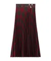 Burberry Pleated Check Midi Skirt In Red