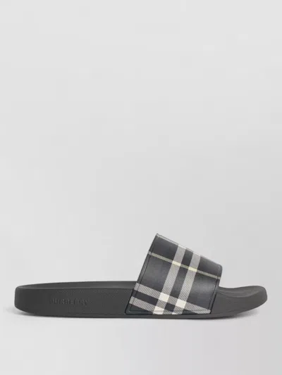 Burberry Check Pattern Polyurethane Slide Flat Sole In Gray