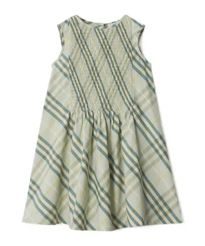 Burberry Kids' Check Pattern Poplin Dress In Green