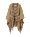Burberry Check Wool Cape In Brown