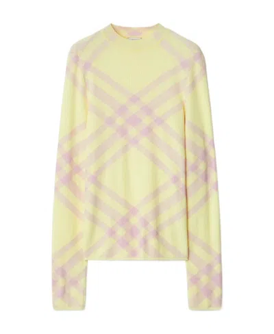 Burberry Check-pattern Ribbed Jumper In Nude