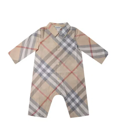 Burberry Check-pattern Romper In Nude