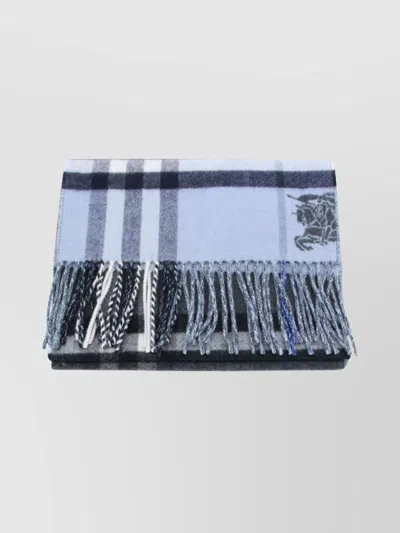Burberry Check Pattern Scarf Fringe Detailing In Blue