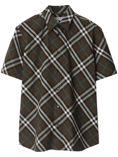 Burberry Check Cotton Short Sleeve Shirt In Green