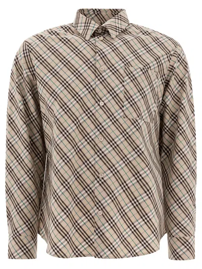 Burberry Check Pattern Shirt For Men In Beige